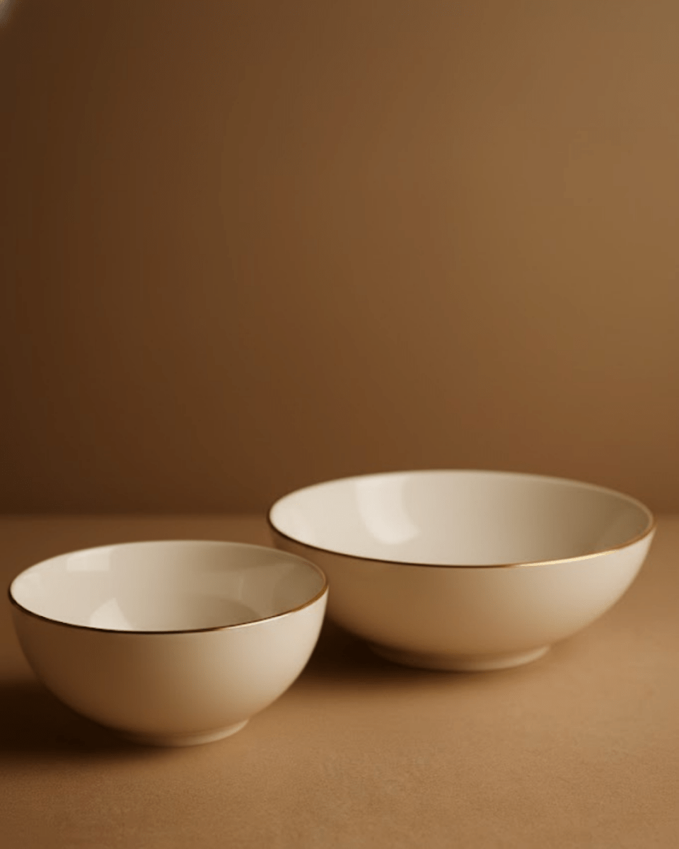 Cereal Bowl & Server Bowl: The Ńhara Halo Collection (Personalised Fine Bone China Dinnerware Set) - ńhara